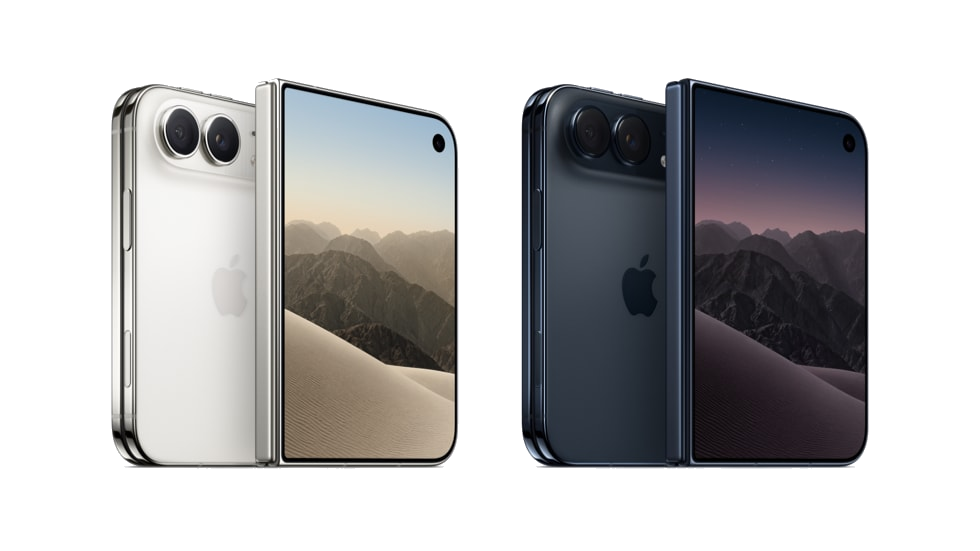 iPhone Duo, el primer celular plegable de Apple, en los colores Star White y Night Sky.